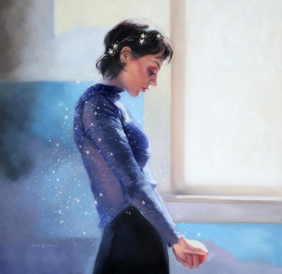 Figurative Painting di Sara Scribner - "Pittura ad olio "Polvere di stelle