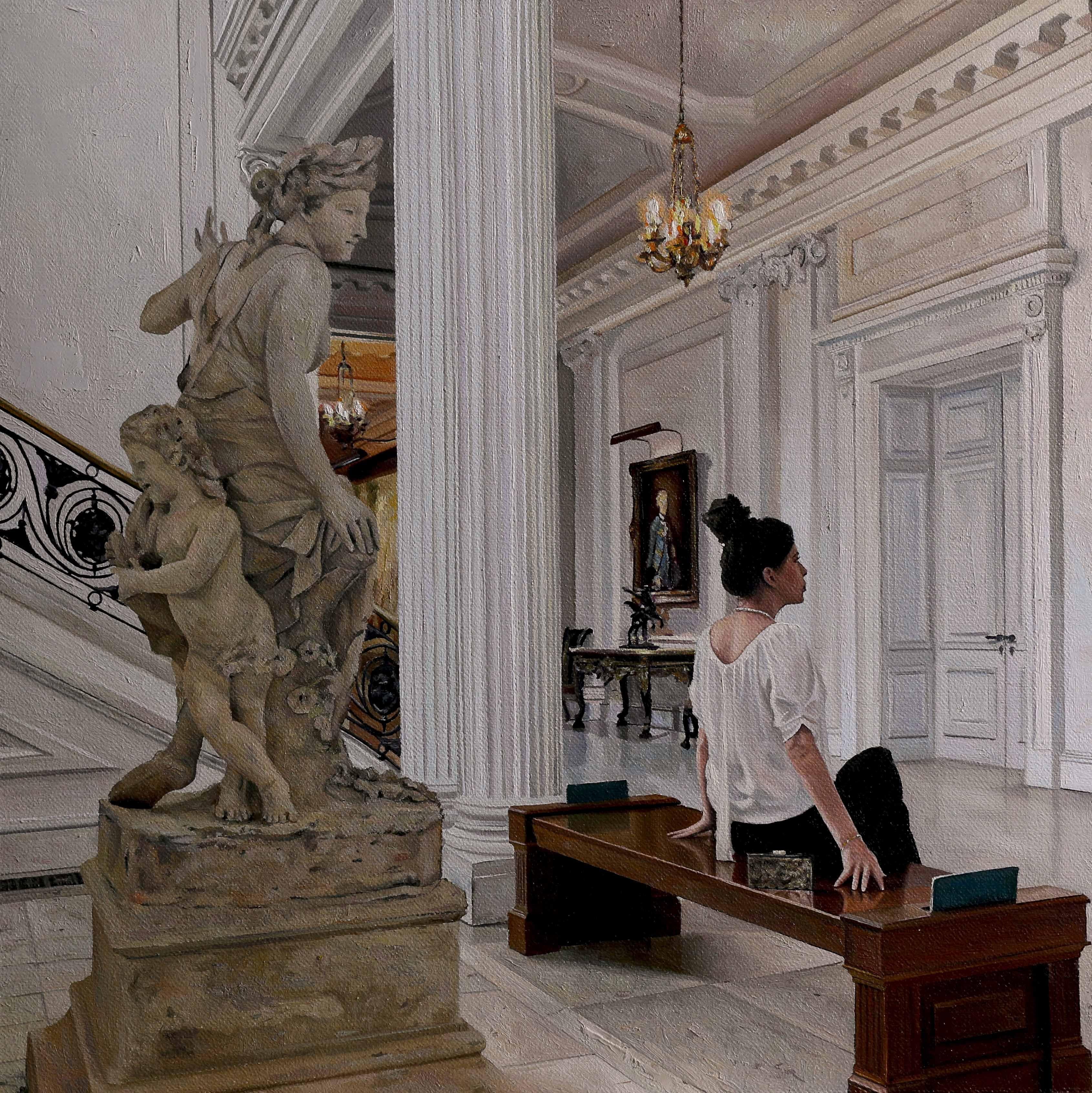 Alexander Chistov Figurative Painting - "Visit to the Museum" Oil Painting