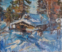 "Reindeer Barn in Lapland" Oil painting
