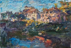 "Last light by the Armançon Canal" Oil painting