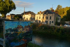 "Last light by the Armançon Canal" Oil painting