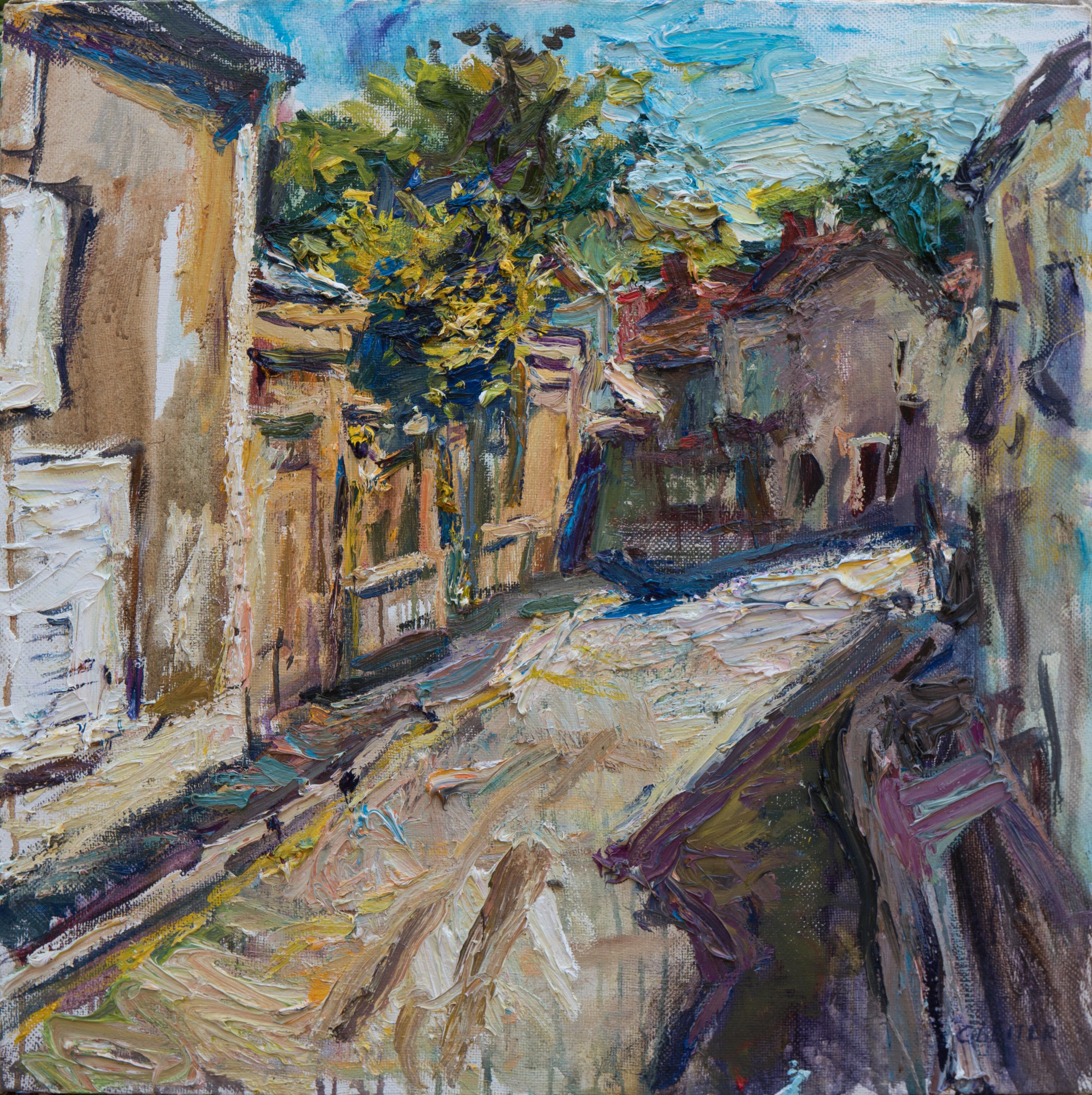 Ulrich Gleiter Figurative Painting - "A Street in Burgundy" Oil painting
