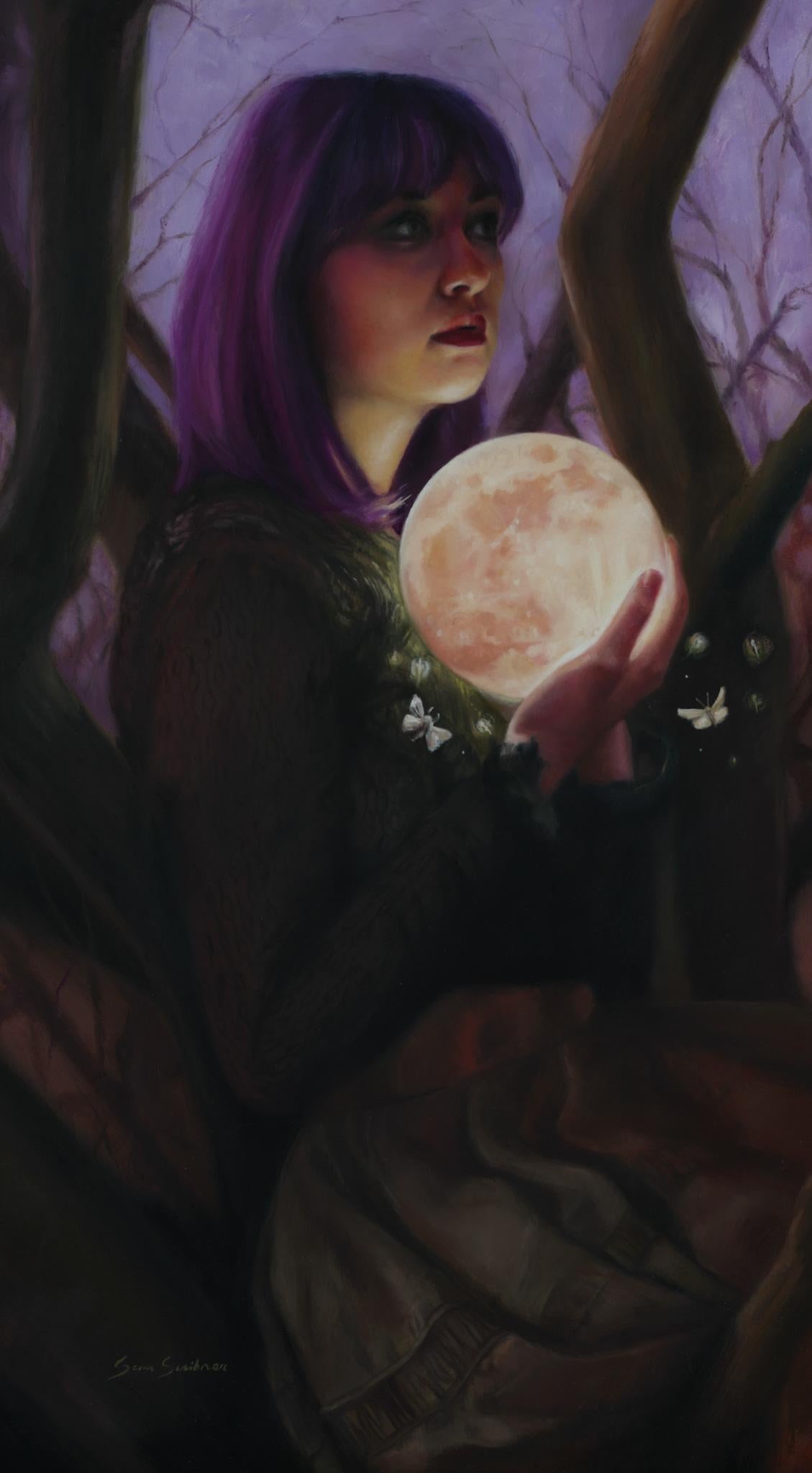 Sara Scribner Figurative Painting - "Moon Glow" Oil Painting