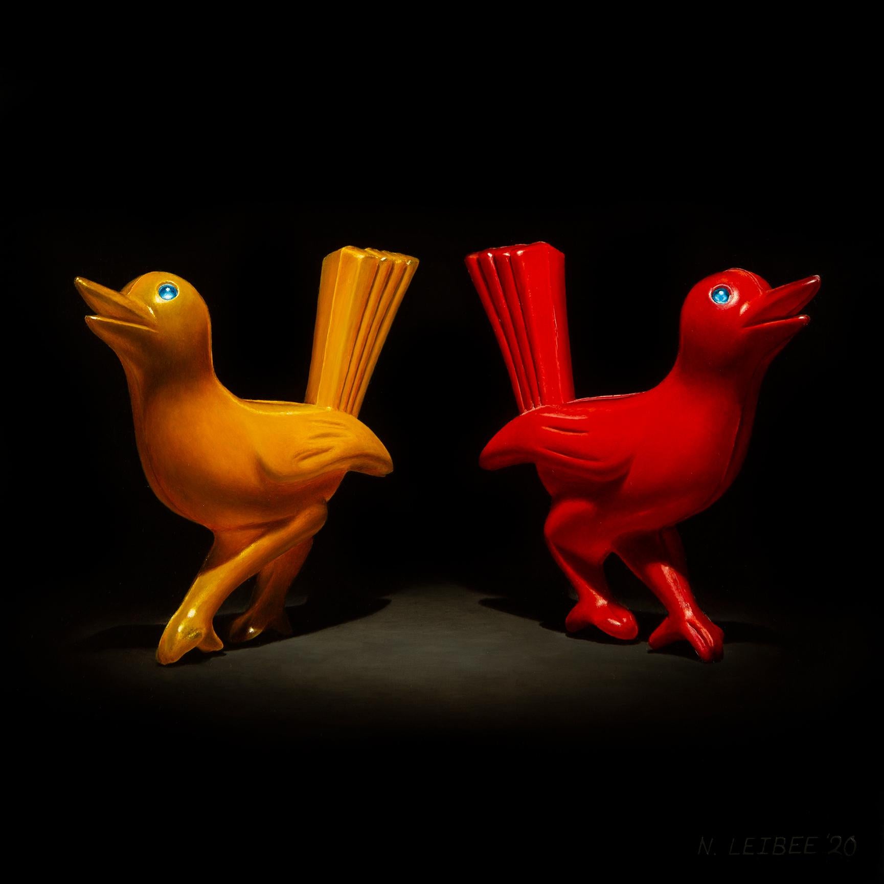 Peinture à l'huile « Deux oiseaux »