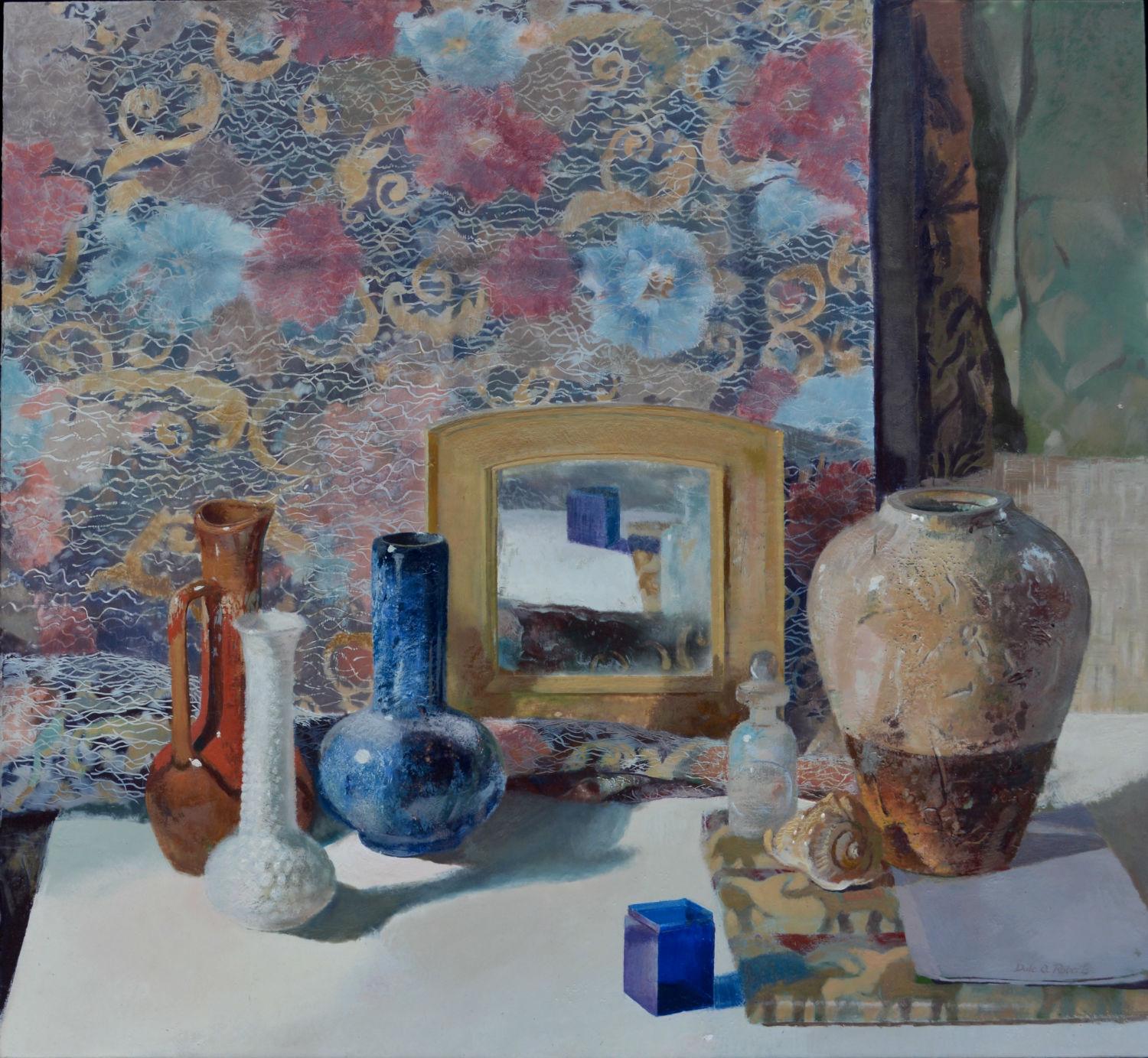 Dale O Roberts Still-Life Painting - "Collection and Tapestry" Encaustic painting