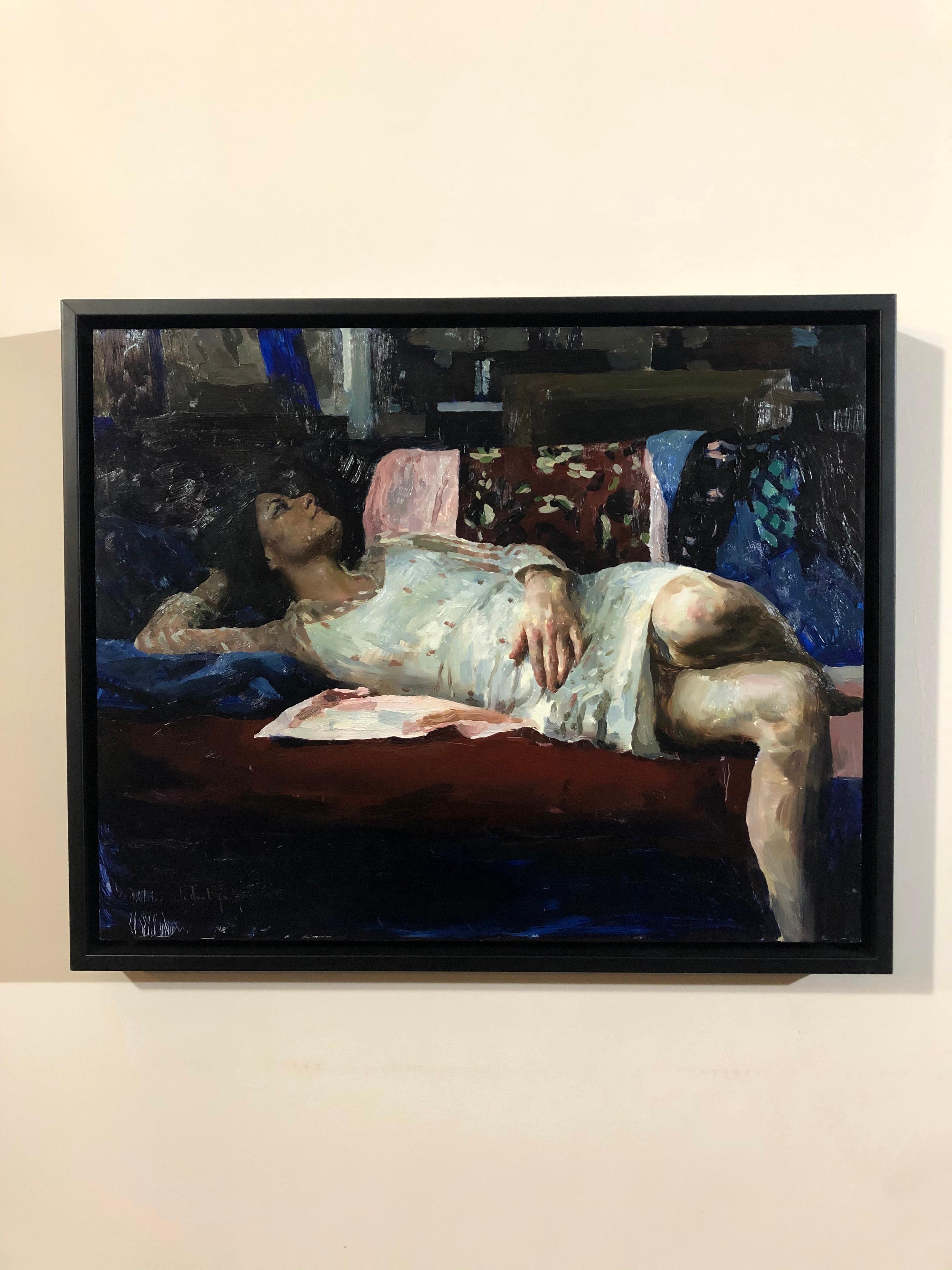 „Susan in Rot, Weiß und Blau“, Ölgemälde – Painting von Hollis Dunlap