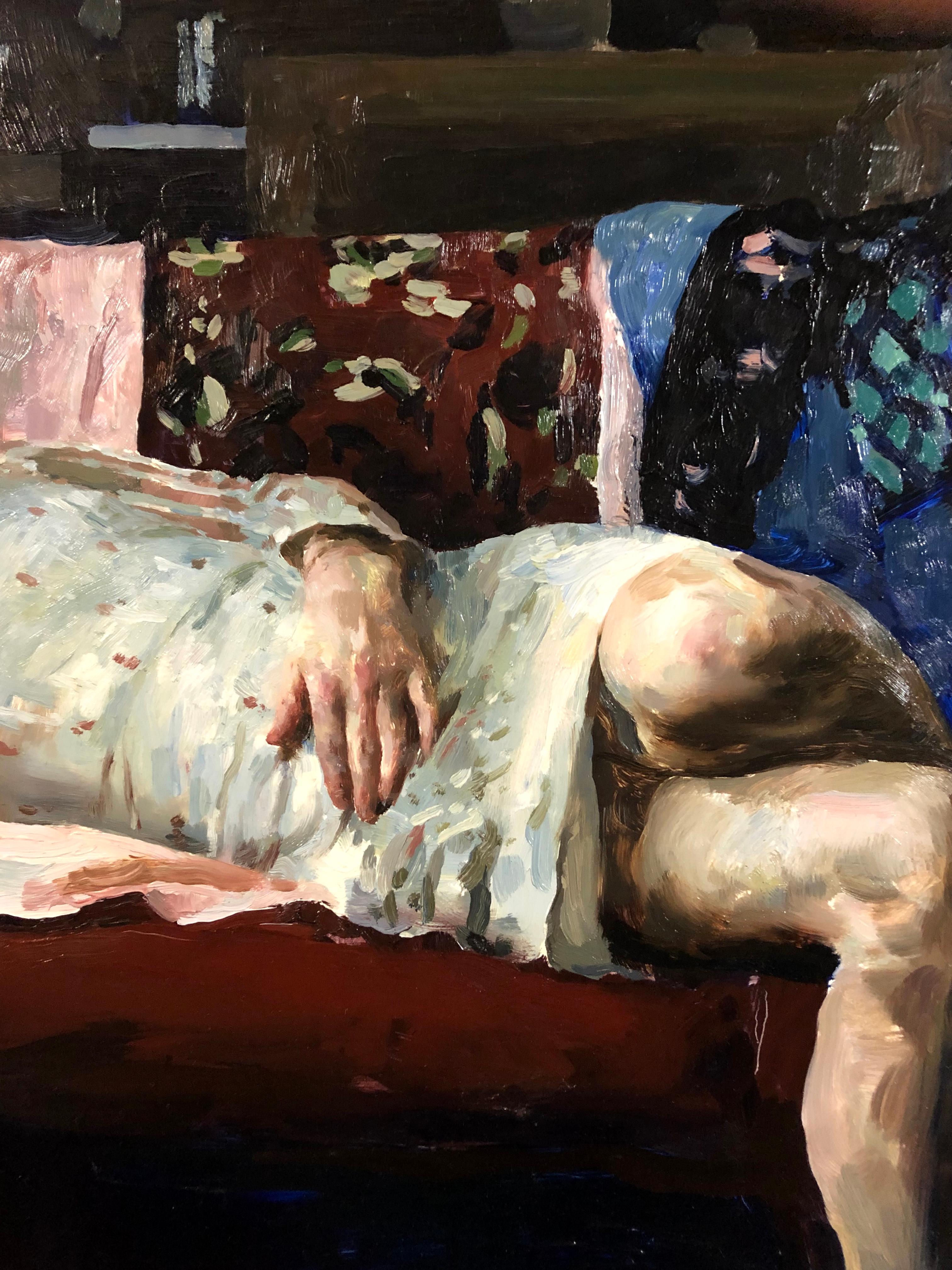 „Susan in Rot, Weiß und Blau“, Ölgemälde (Amerikanischer Impressionismus), Painting, von Hollis Dunlap