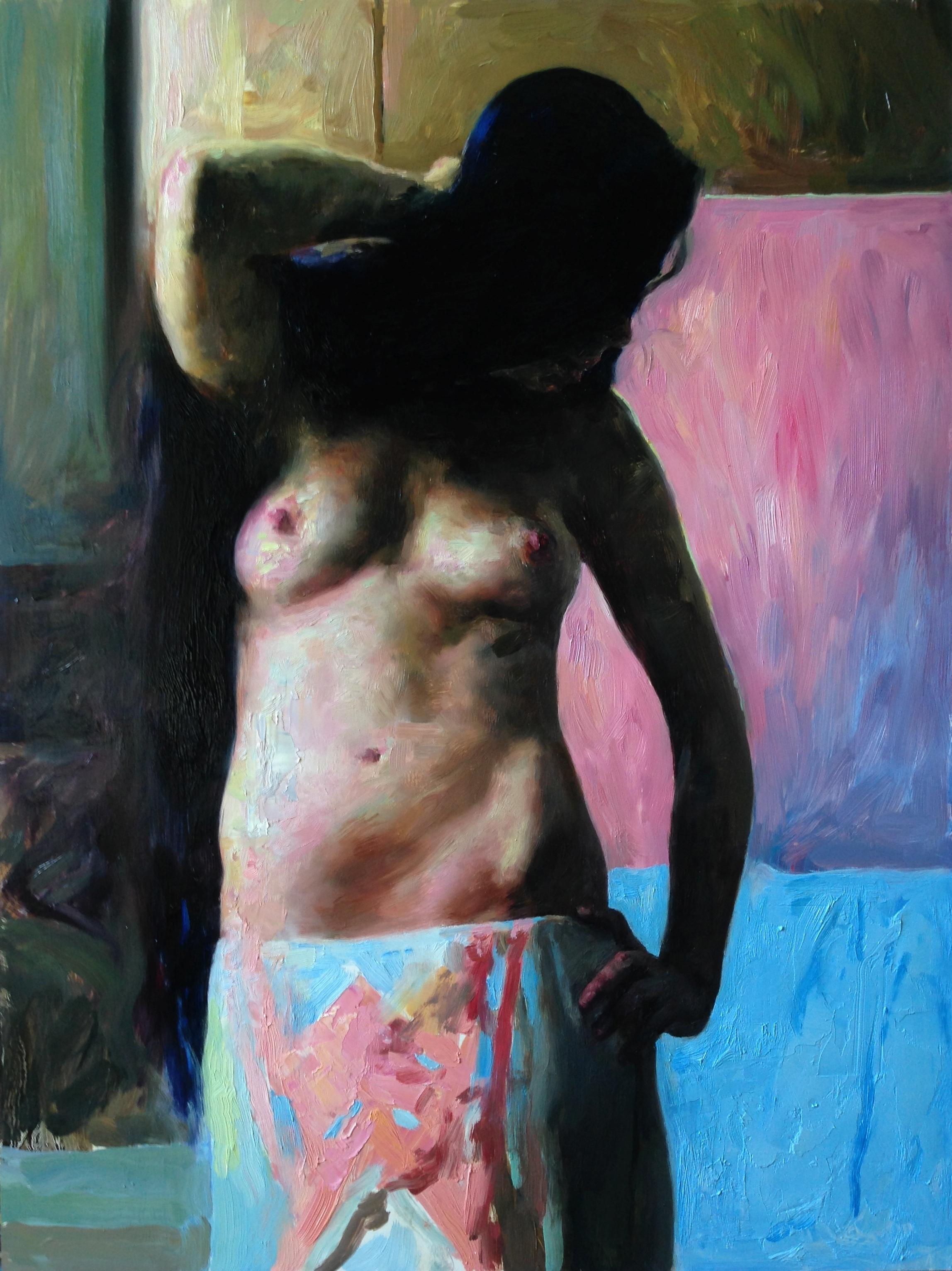 Hollis Dunlap Portrait Painting - "Pink and blue silhouette, " Oil painting