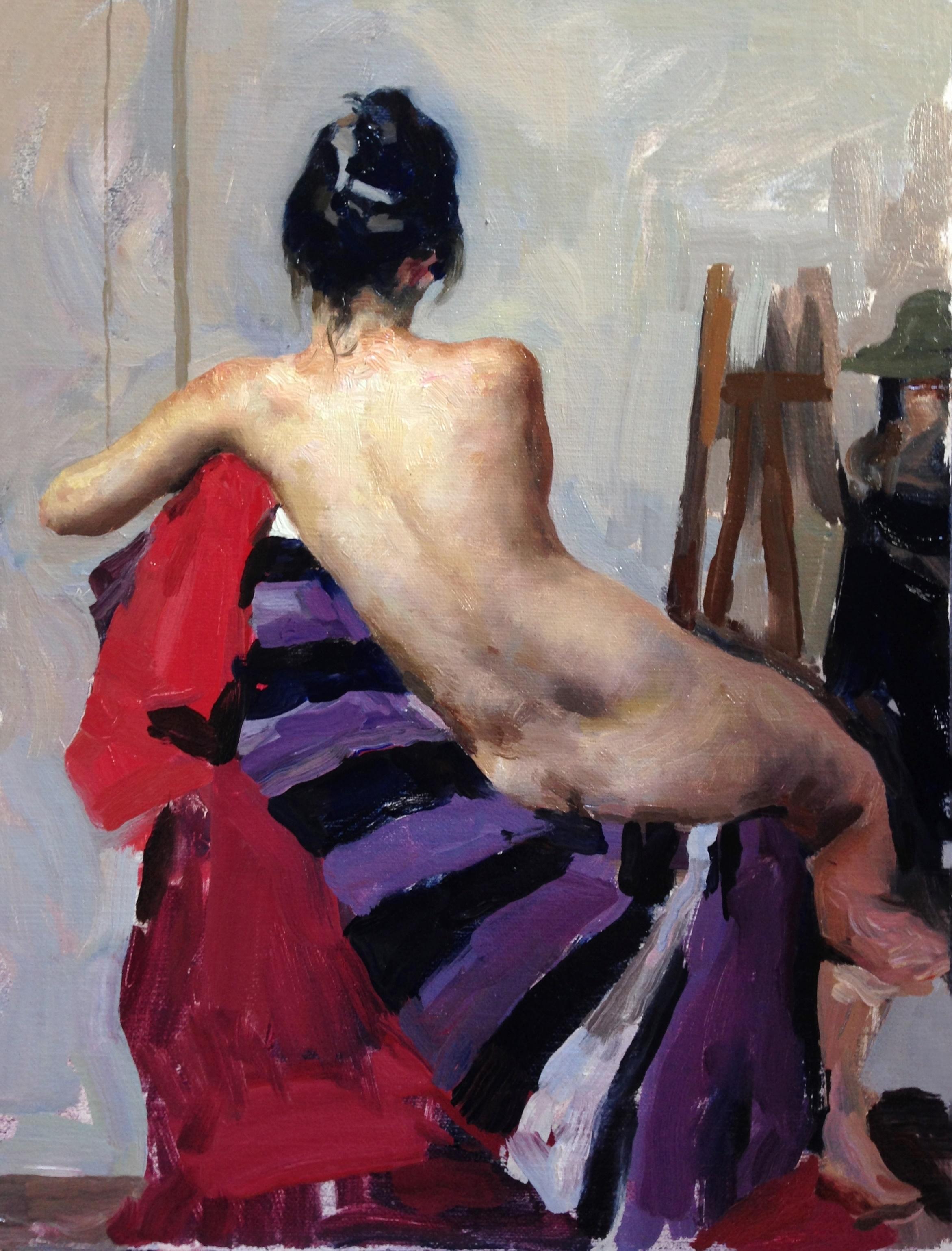 "Nude with Purple Stripes," Oil painting