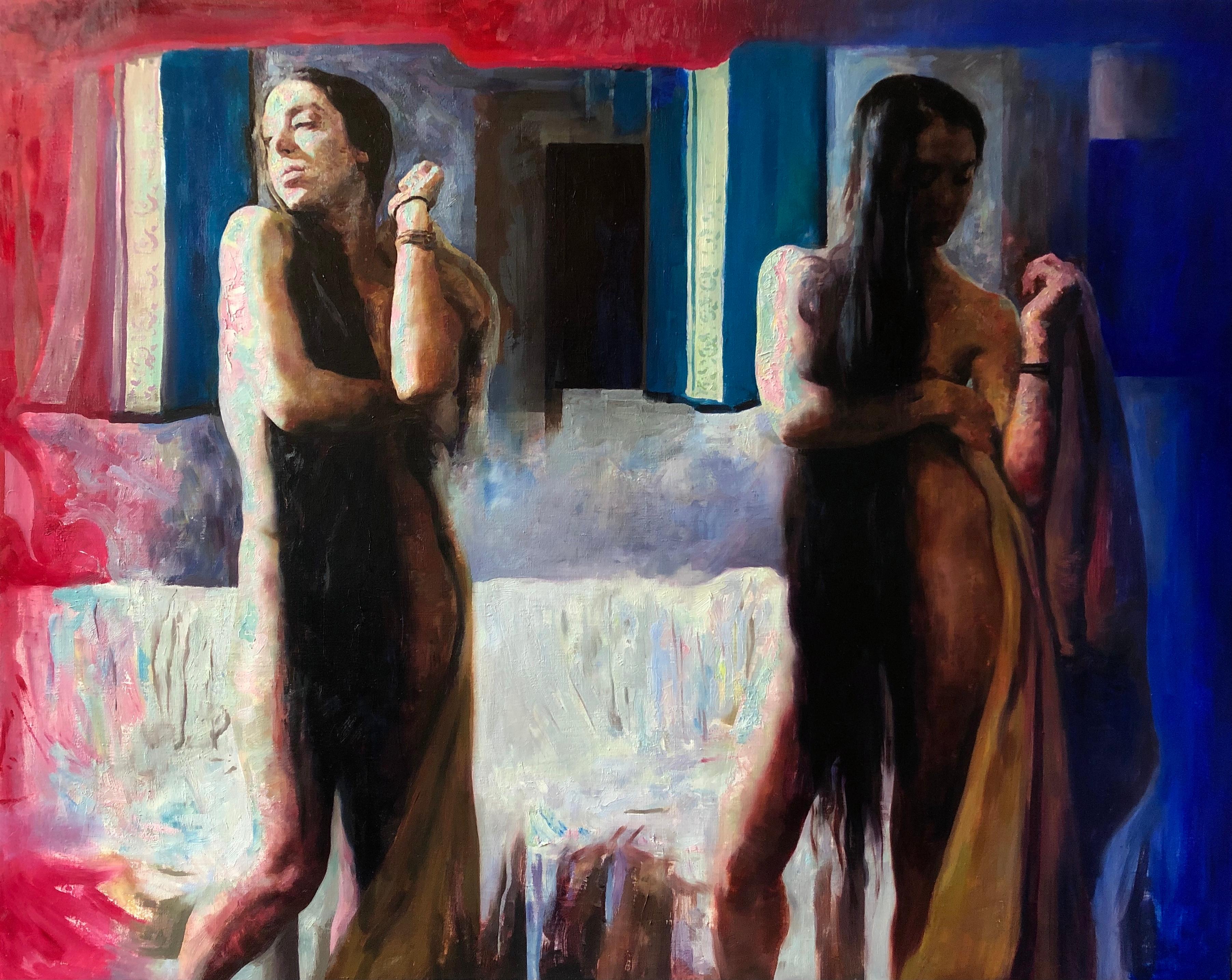 Hollis Dunlap Nude Painting - "The Doorway (twin figure), " Oil painting