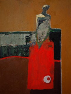 "Figura con tavolo rosso" Pittura a olio
