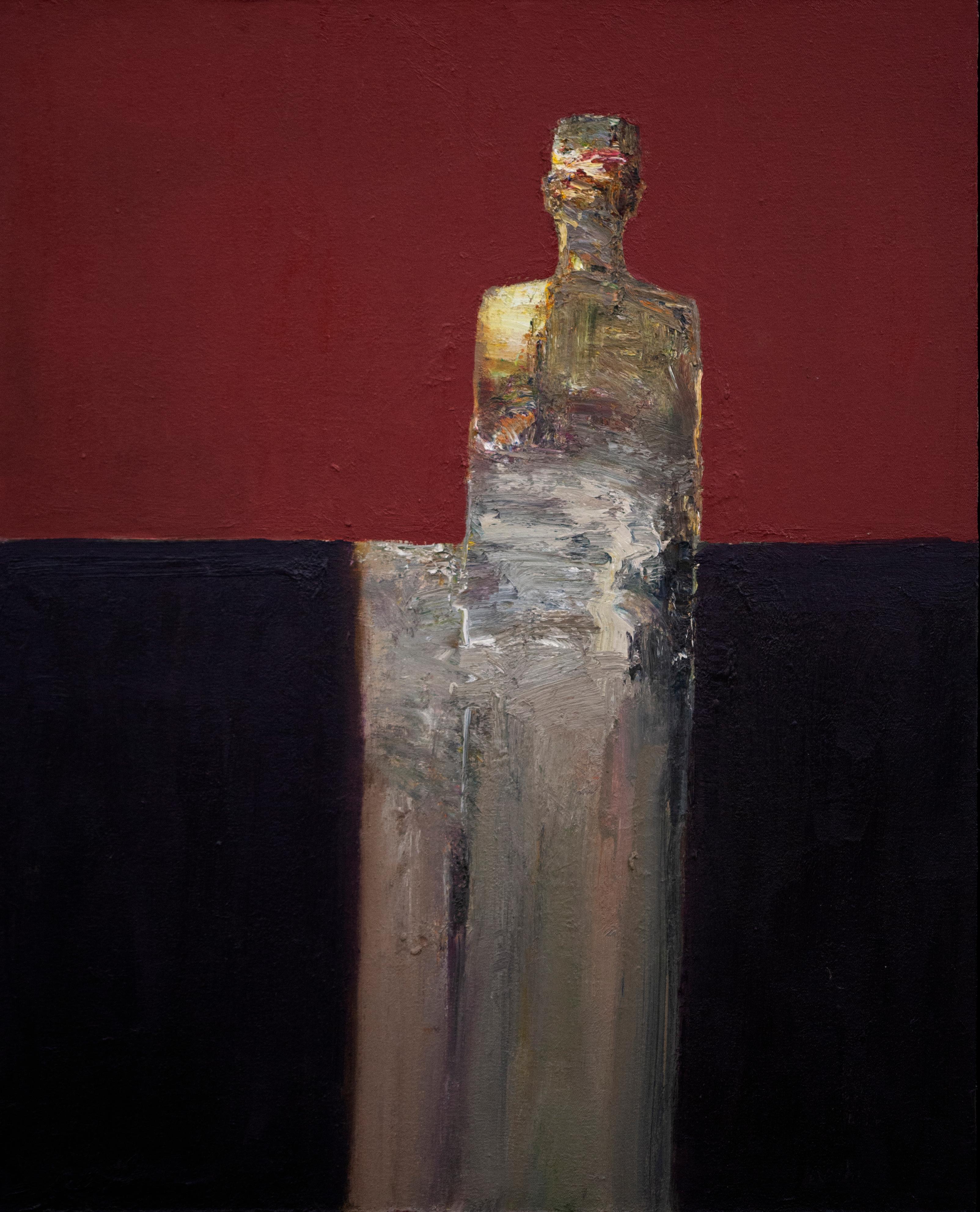 Dan McCaw Abstract Painting - "Figure with Red Background" Oil Painting