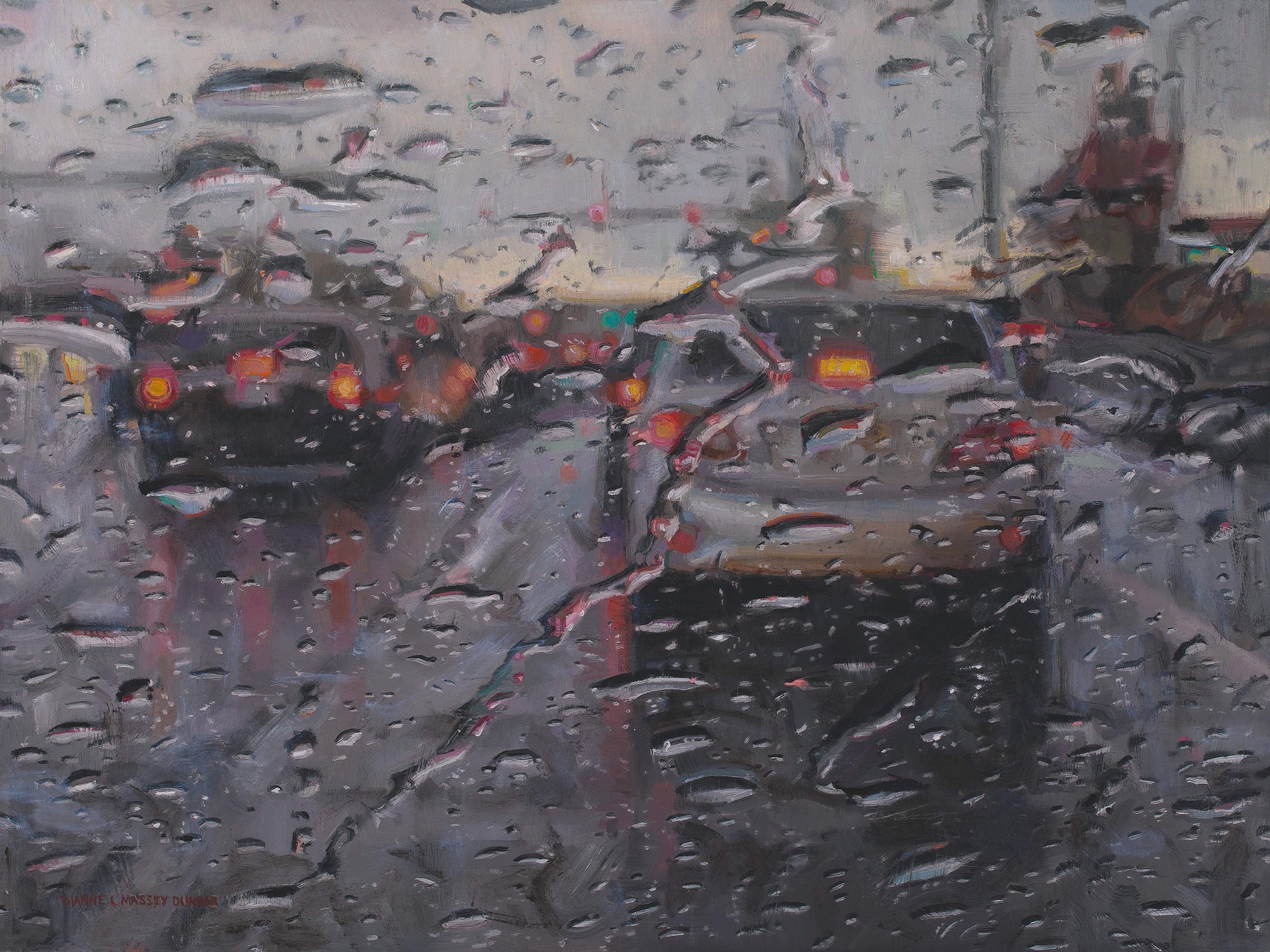 Dianne L. Massey Dunbar Landscape Painting – „Driving in the Rain II“, Ölgemälde