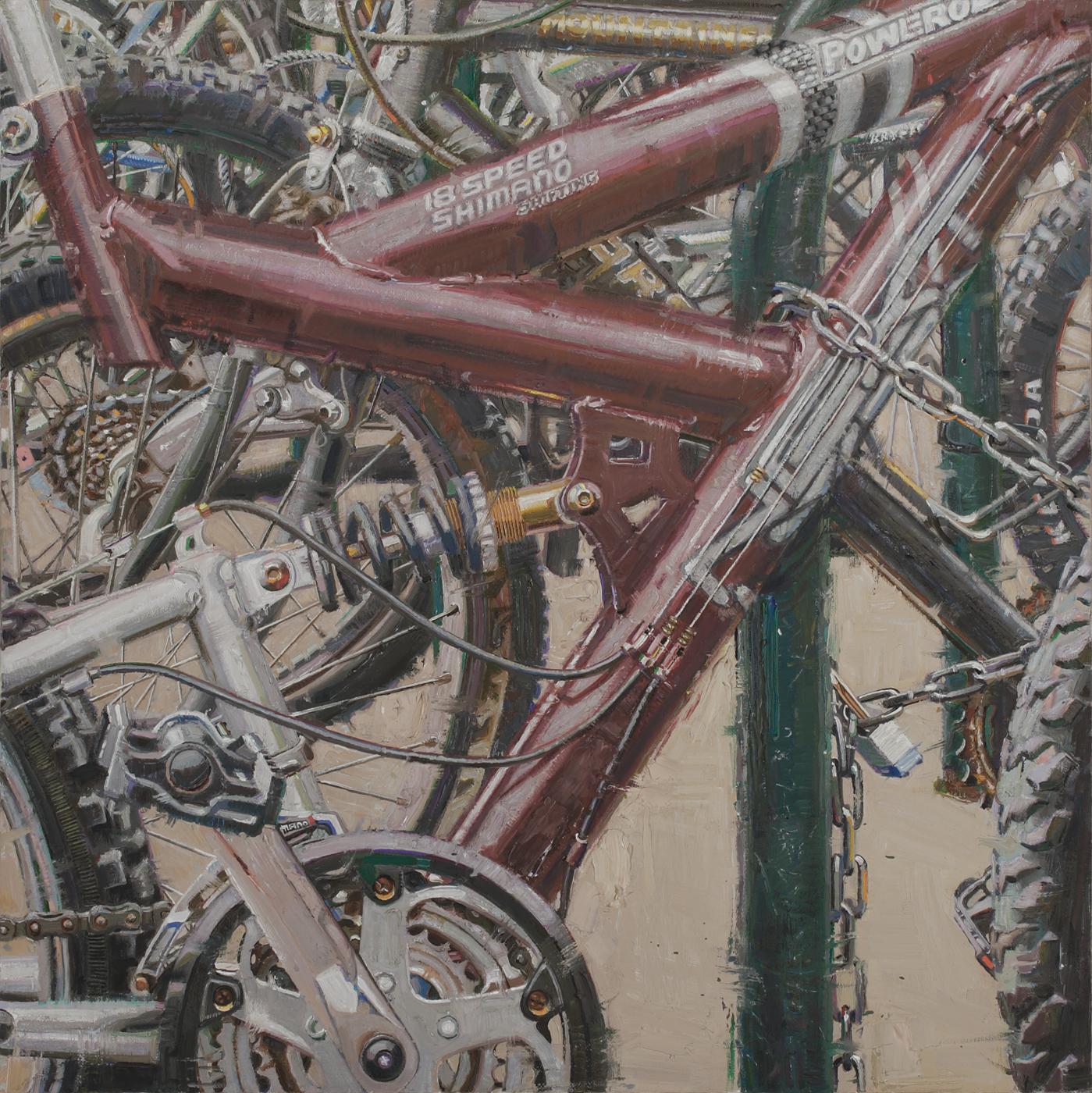 Dianne L. Massey Dunbar Figurative Painting - "Bicycles III", Oil Painting