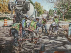 "Eight Men Working", Oil Painting