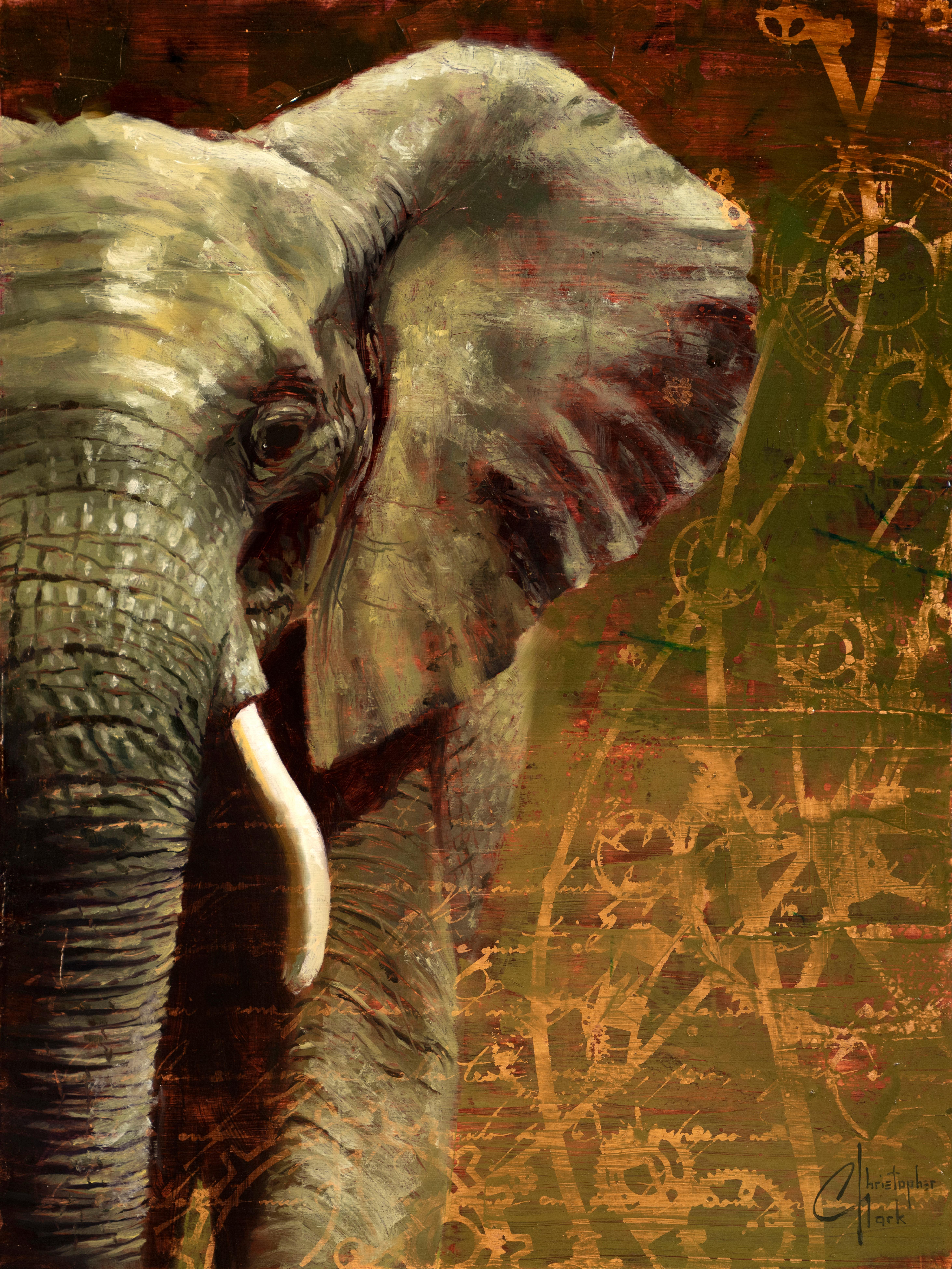 Christopher Clark Animal Painting - "Being an Elephant Isn't Easy" Oil painting