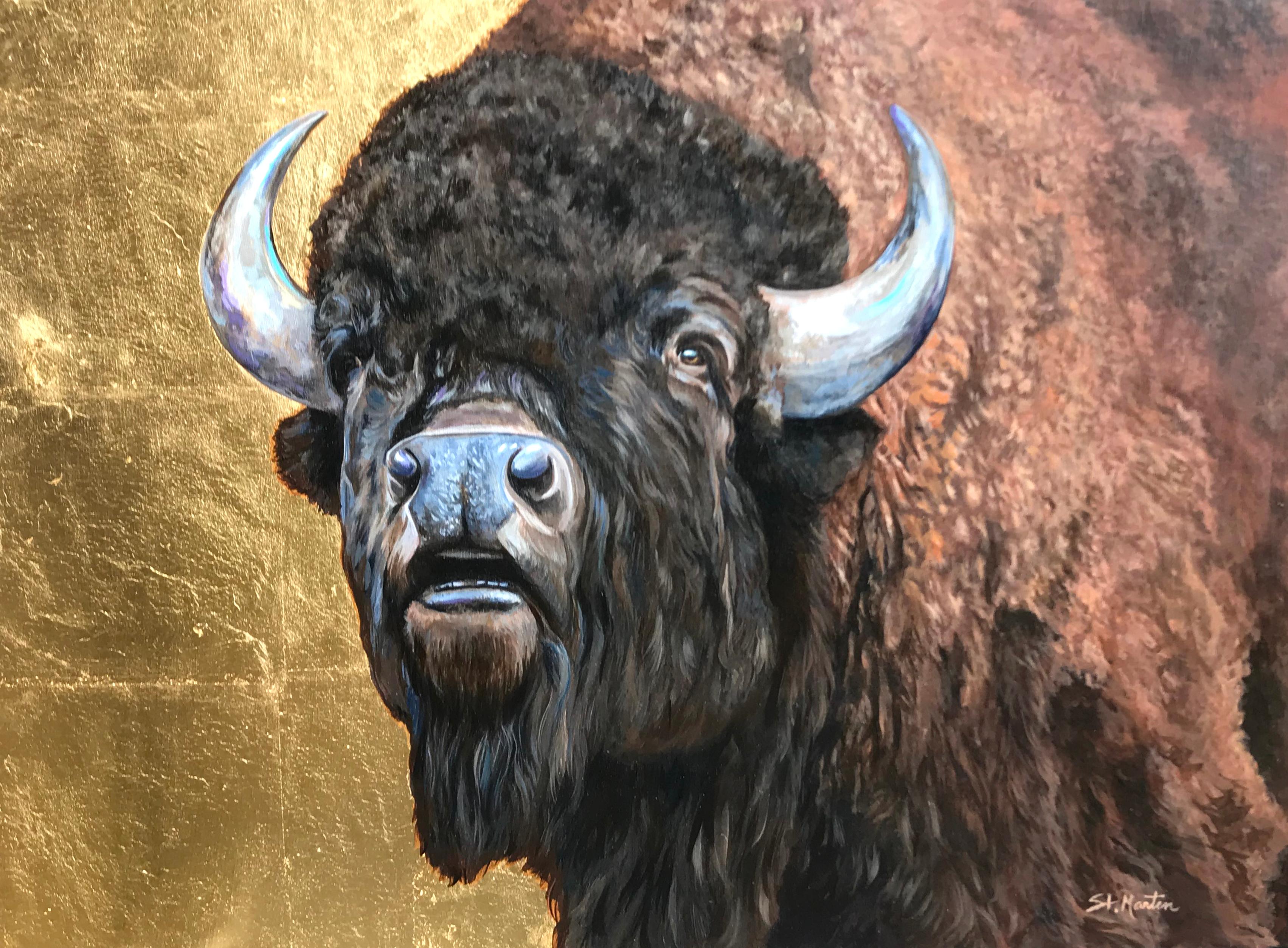Corina St. Martin  Animal Painting - Bison on Gold 