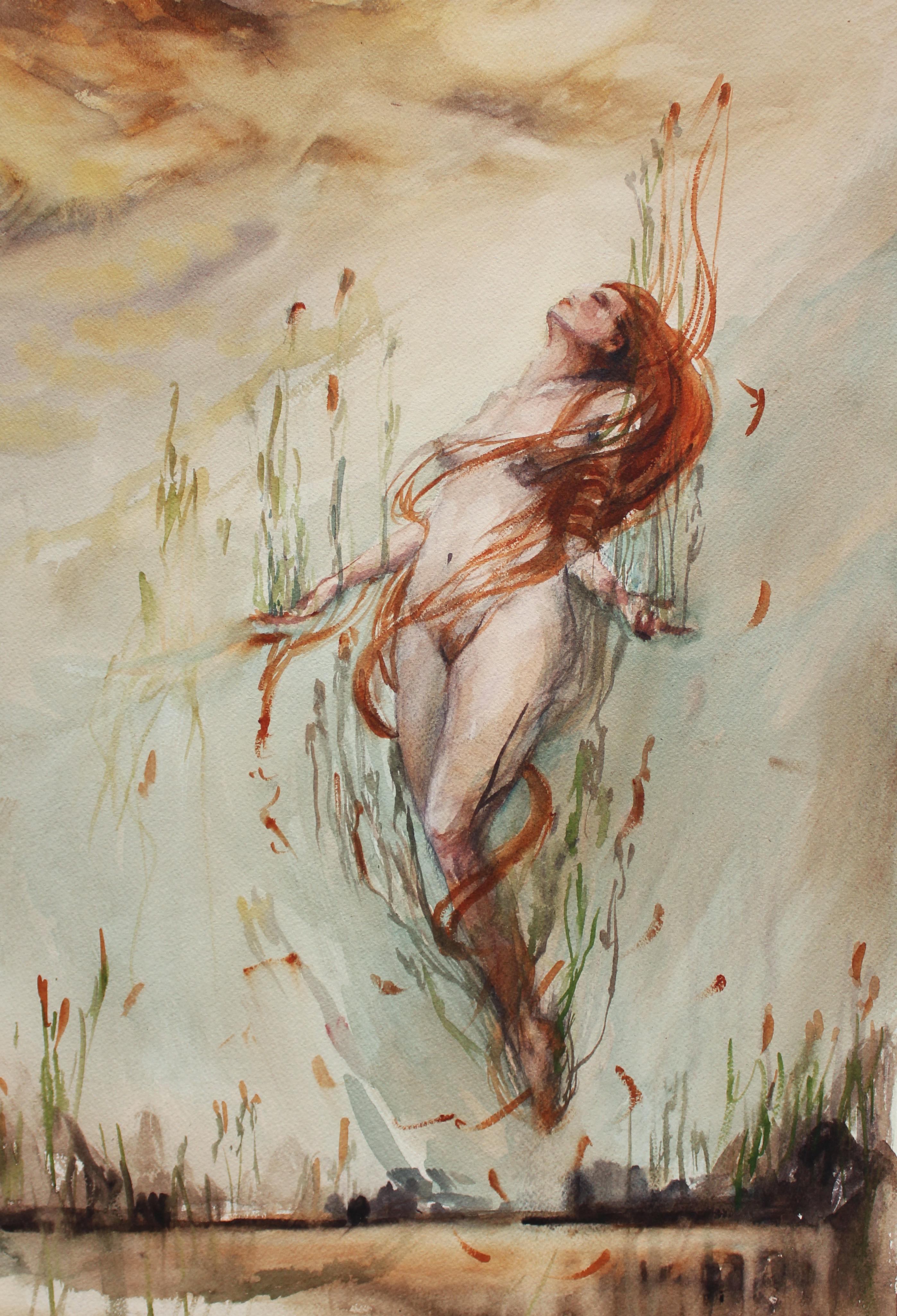 Michele Bajona Nude - "Natura" Watercolor Painting