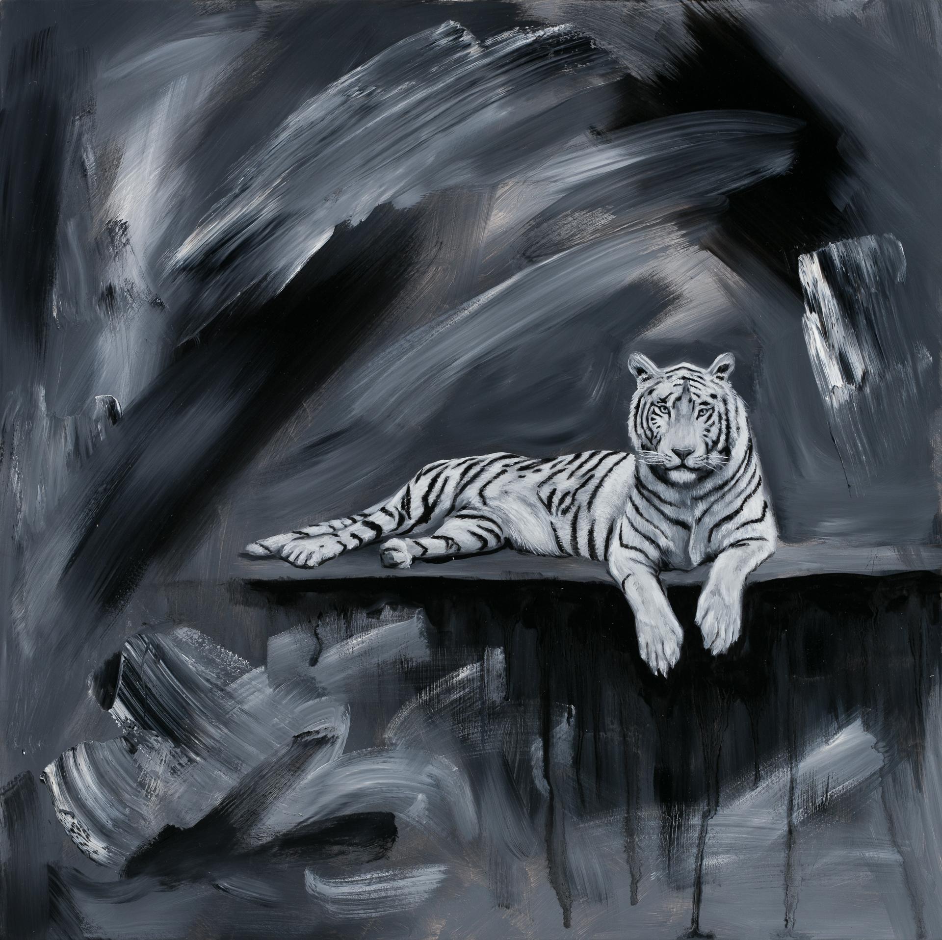 Robin Hextrum Animal Painting - "White Tiger" Oil Painting