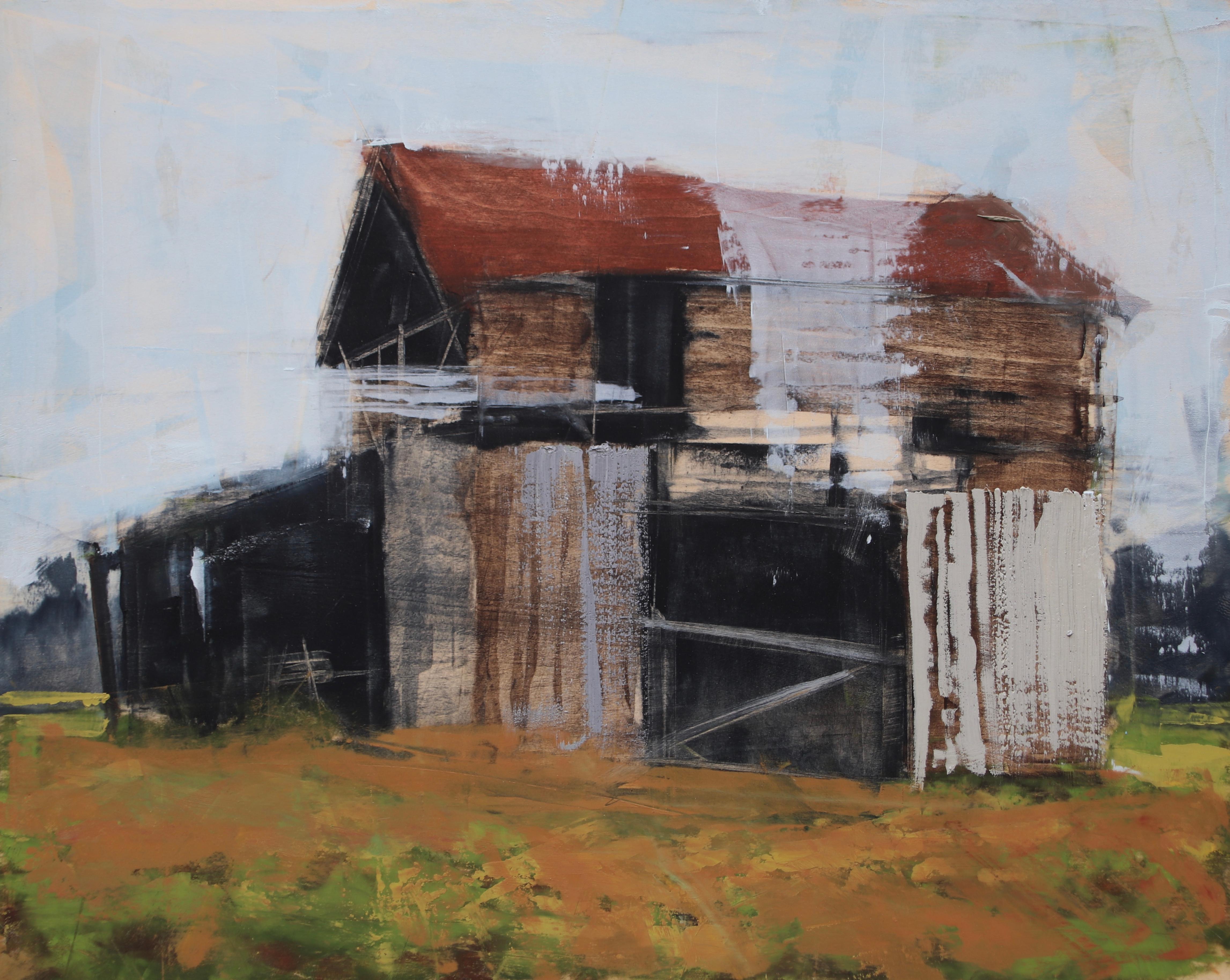 Stephanie Hartshorn Landscape Painting - "Barn Wood" Oil Painting