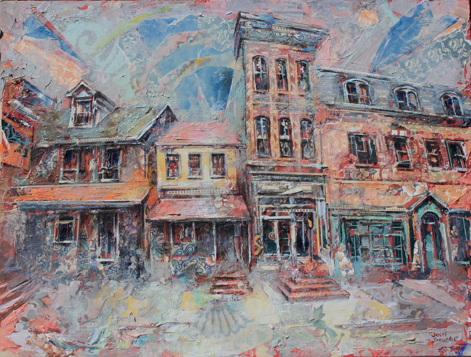 Josh George Landscape Painting - "State Street, " Mixed Media Painting