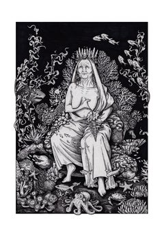 "The Queen of Cups" (2022) By Jerianne Fulton, Original Gothic Ink Illustration