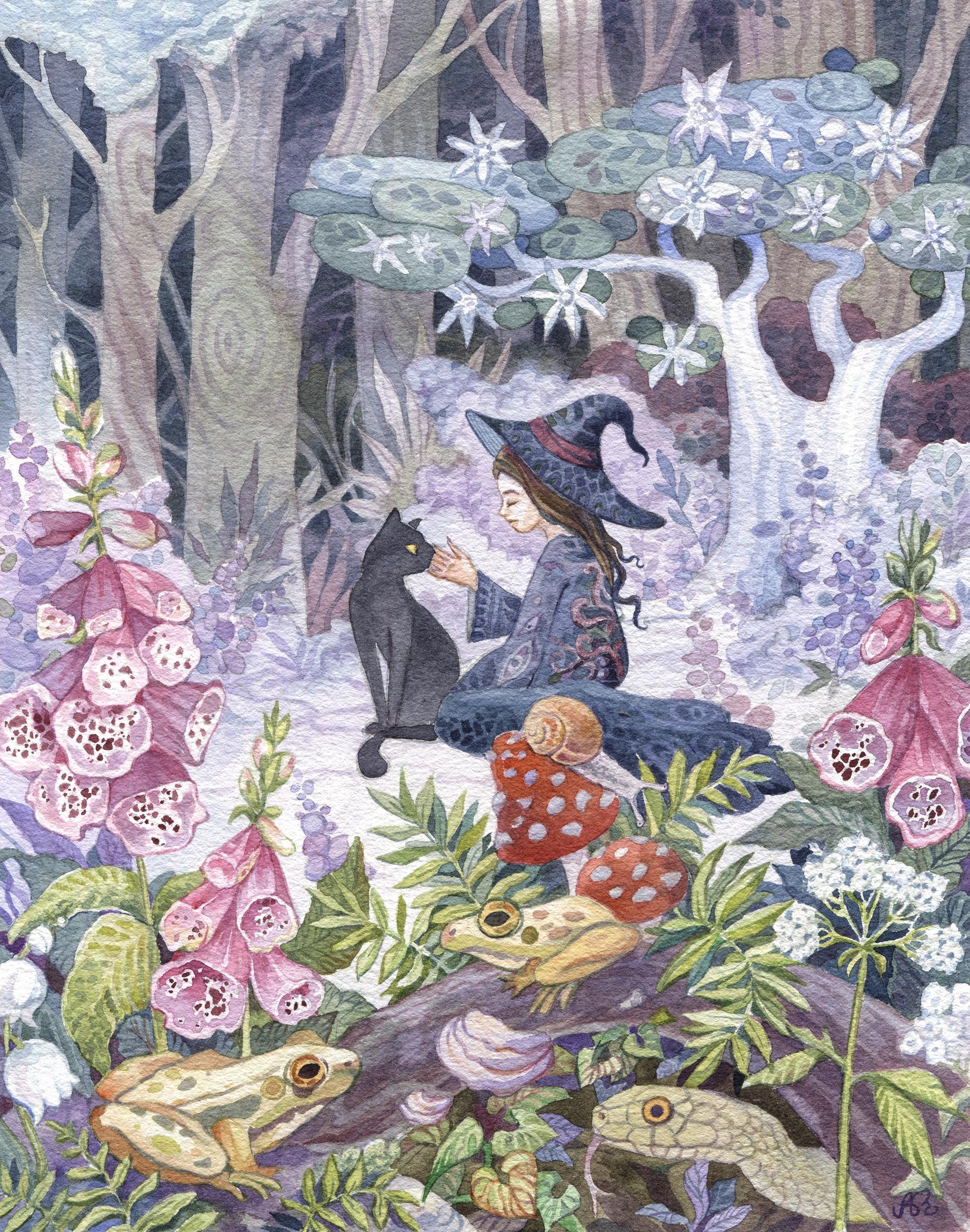 "Foxglove" (2024) di Ania Mohrbacher, acquerello originale fantasy