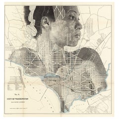 "Washington DC" Por Ed Fairburn, Ilustración original de tinta pigmentada sobre mapa antiguo