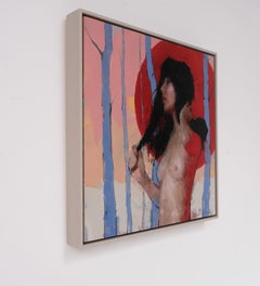 "Sole rosso" - Pittura a olio originale, nudo impressionista di forma femminile