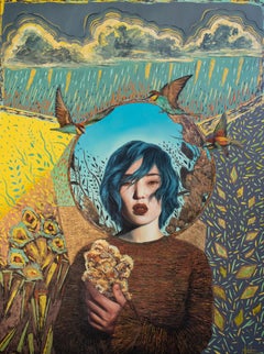 „Eye of the Storm“ – Mixed Media-Kunstwerk von Andrada Trapnell, Surreales Porträt