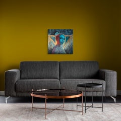 "Blue Aura" - Mixed Media Painting by Andrada Trapnell Ethereal Female Portrait