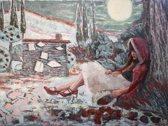 "Story of Red" - Original Painting by Andrada Trapnell, Red Riding Hood Inspired