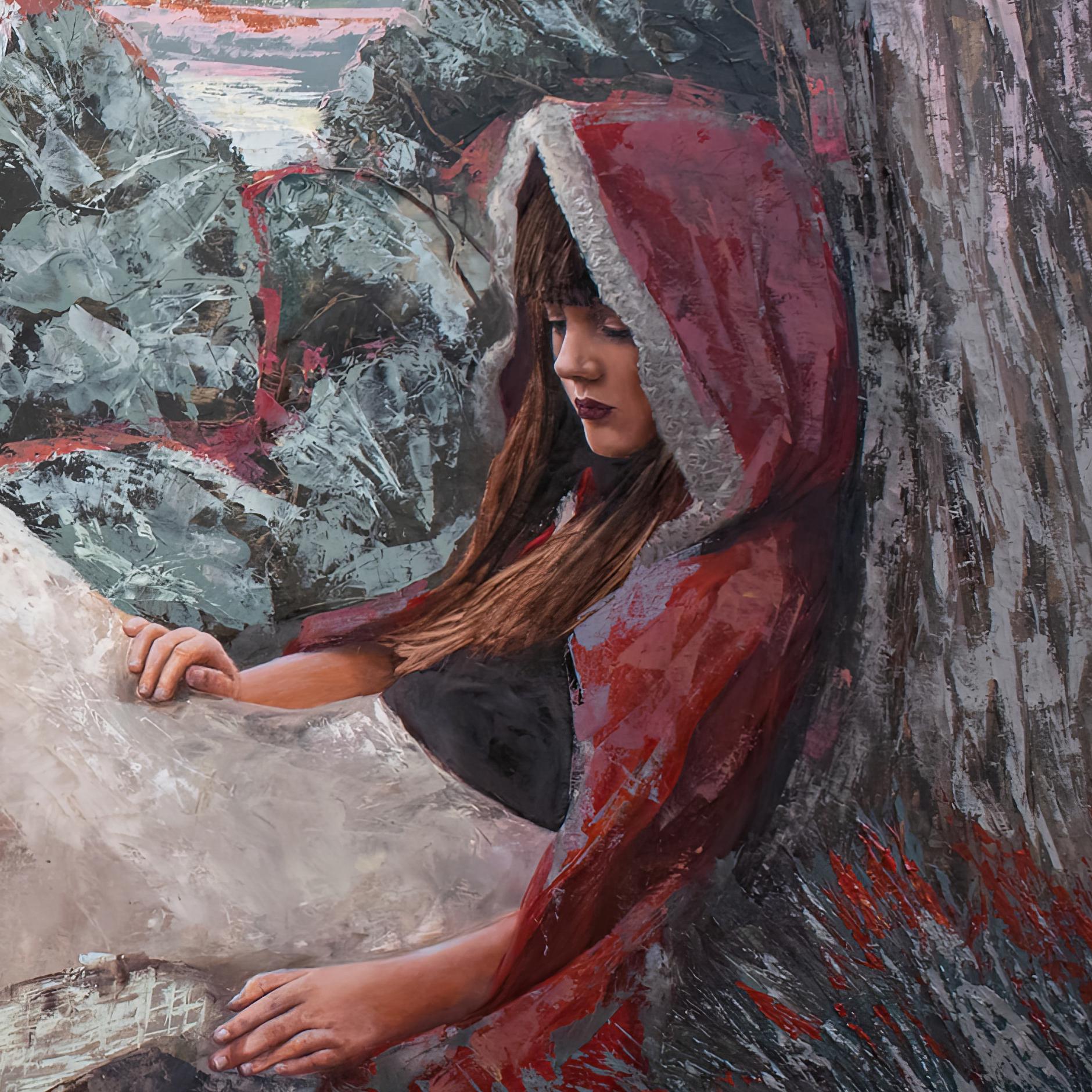 „Story of Red“ – Originalgemälde von Andrada Trapnell, Red Riding Hood inspiriert im Angebot 3
