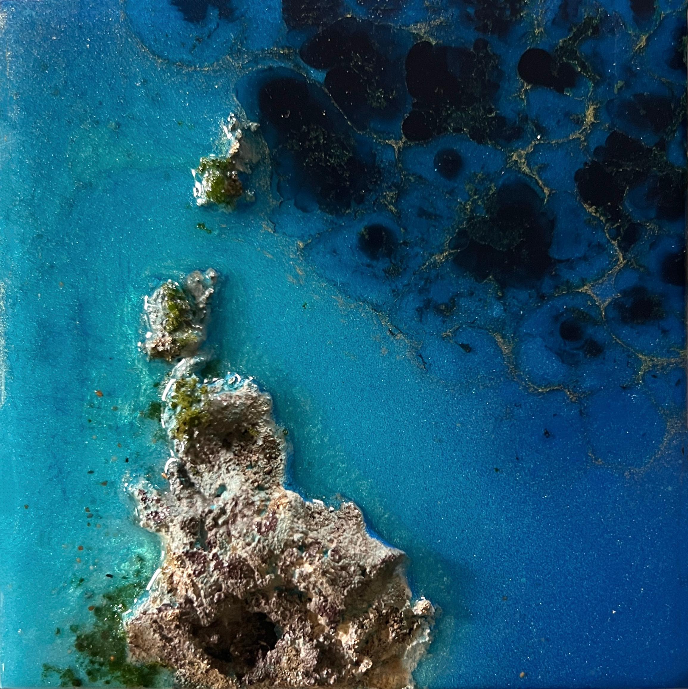 Flying Over the Ocean # 6" d'Ana Hefco (basée à Miami) est une œuvre originale réalisée à la main en résine teintée et en techniques mixtes sur panneau de bois. Cette pièce est encadrée et prête à être accrochée. 

Née et élevée à Bucarest en