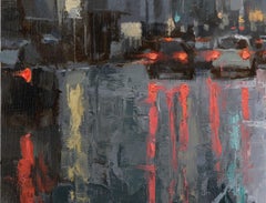 "San Francisco Rain" - Pittura a olio originale, paesaggio urbano impressionista