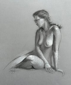 „Esme“ von Primary Hughes, Original weibliche Aktporträtzeichnung in Holzkohle