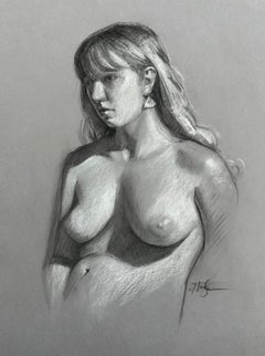 „Amber“ von Primary Hughes, Original weibliche Aktporträtzeichnung in Holzkohle