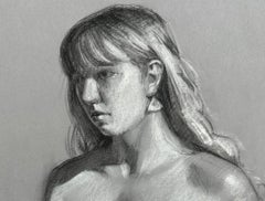 "Amber" by Primary Hughes, Original Female Nude Portrait Charcoal Drawing