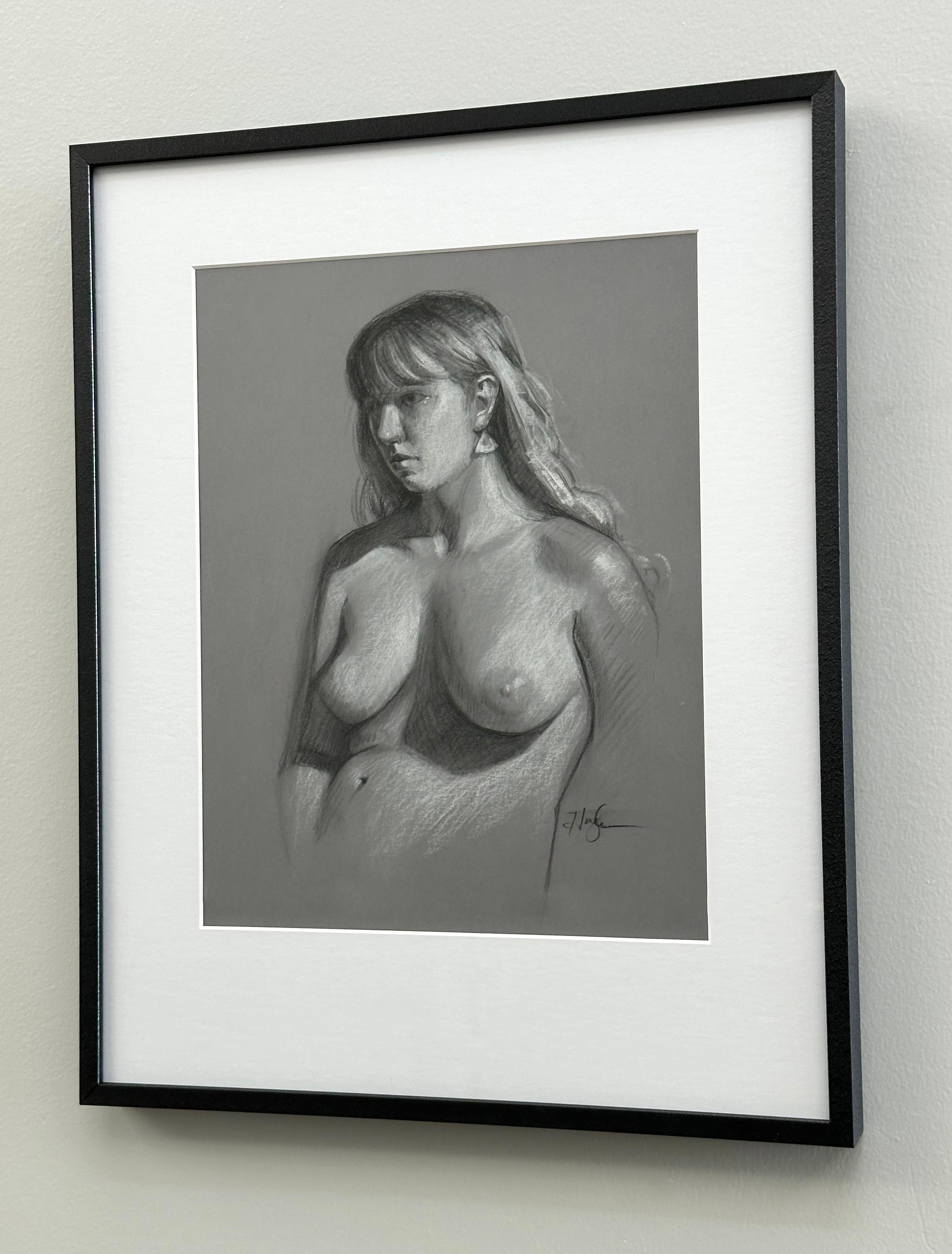 „Amber“ von Primary Hughes, Original weibliche Aktporträtzeichnung in Holzkohle im Angebot 4