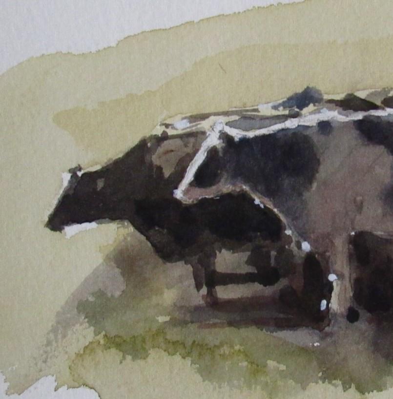 „Committee Meeting“ (2022) von Mo Myra, Original-Aquarellgemälde von Kühen 1