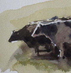 „Committee Meeting“ (2022) von Mo Myra, Original-Aquarellgemälde von Kühen