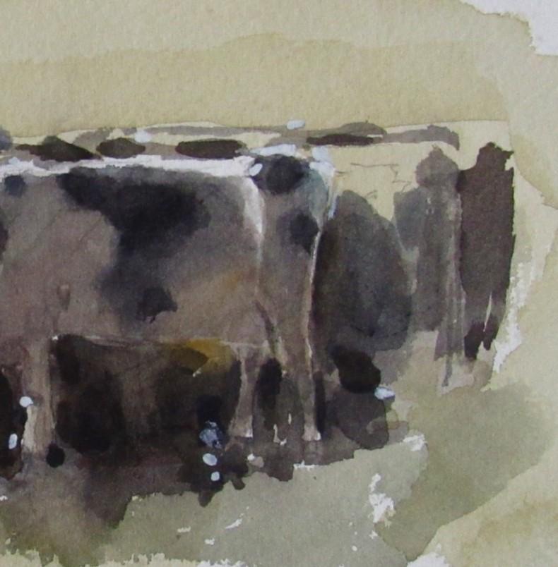 „Committee Meeting“ (2022) von Mo Myra, Original-Aquarellgemälde von Kühen 2