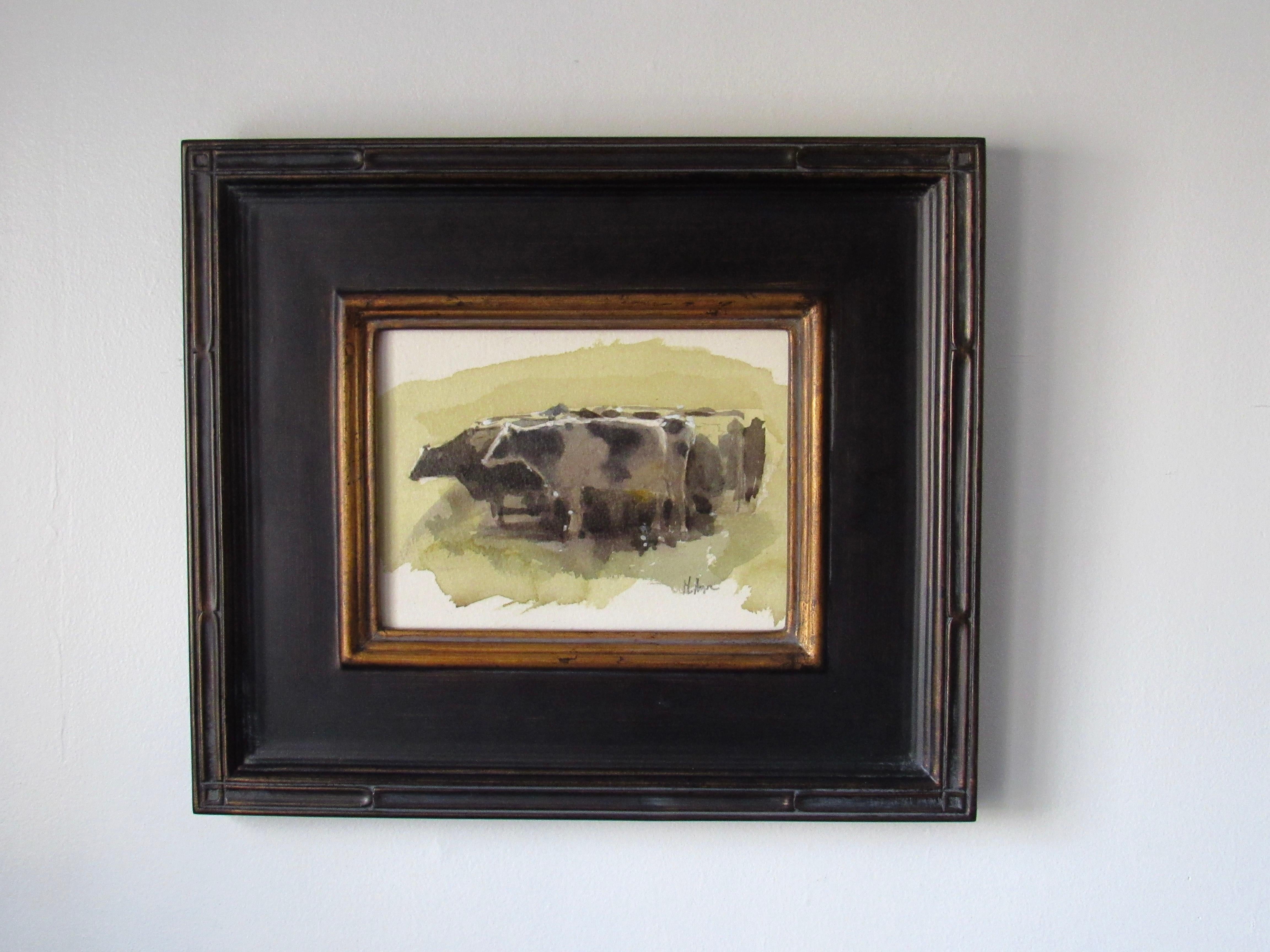 „Committee Meeting“ (2022) von Mo Myra, Original-Aquarellgemälde von Kühen 3
