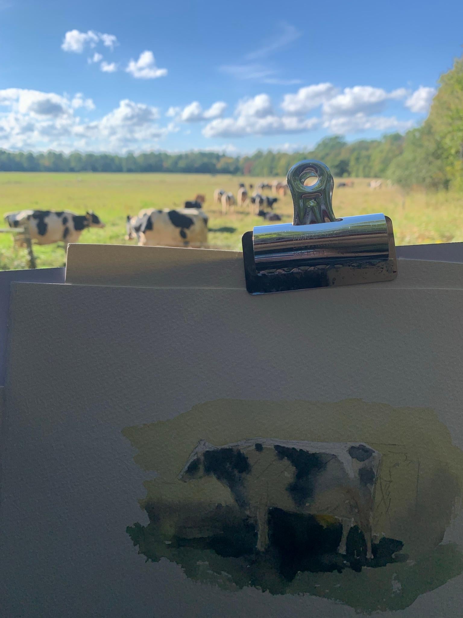 „Committee Meeting“ (2022) von Mo Myra, Original-Aquarellgemälde von Kühen 4