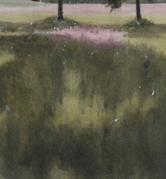 „Fields of Pink“ (2024) von Mo Myra, Original-Aquarellgemälde einer Landschaftslandschaft