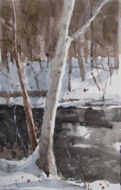 "Walk Along the River" (2022) de Mo Myra, aquarelle originale de paysage