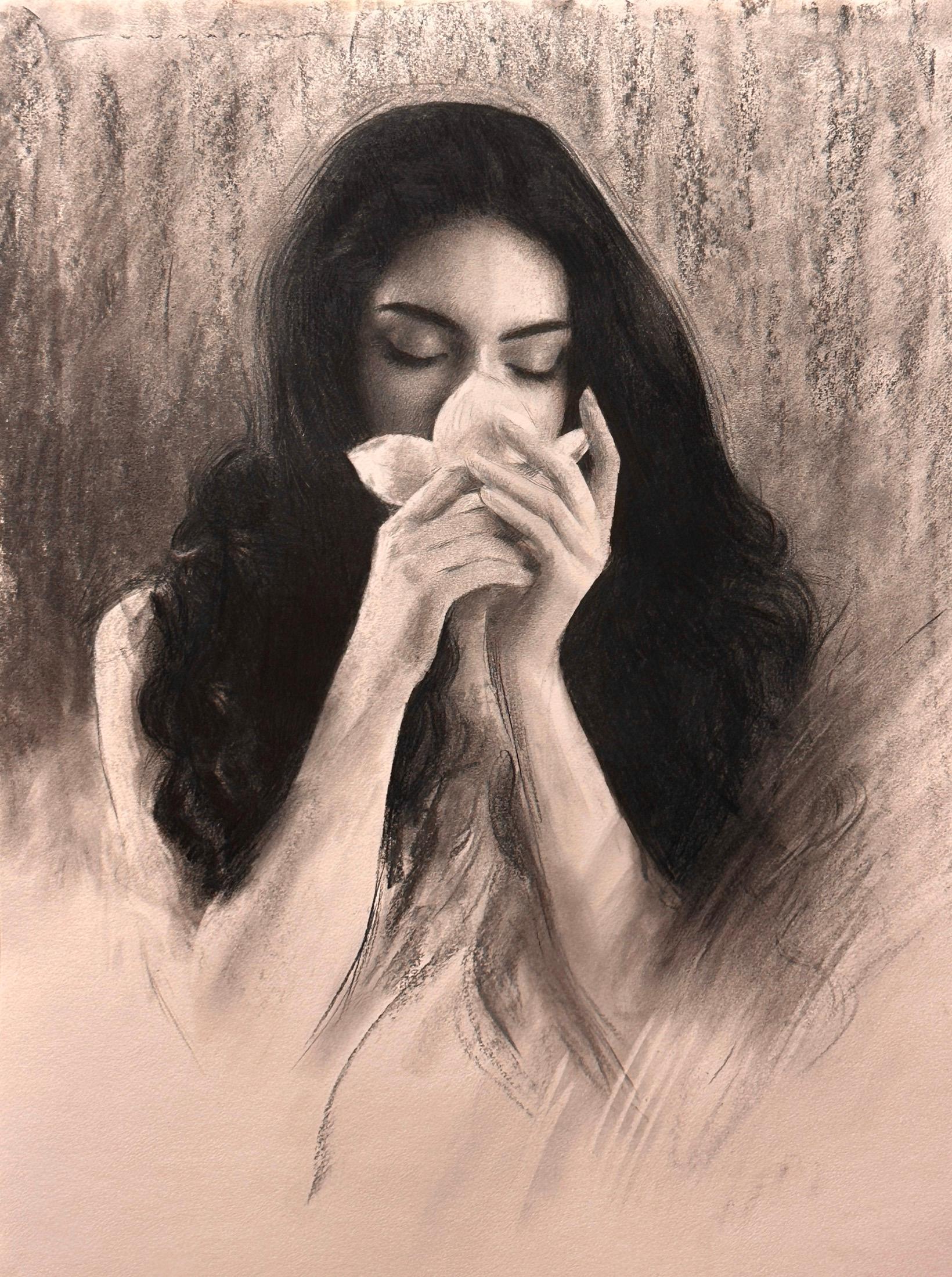 „Fragrance“ (2024) von Bunyod Suvonov, Original Zeichnung in Holzkohle und Graphit