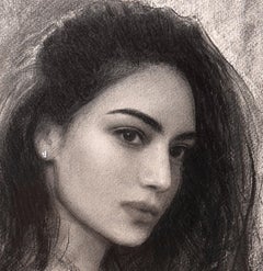 "Ritratto di ragazza dai capelli lunghi" (2023) di Bunyod Suvonov, disegno originale