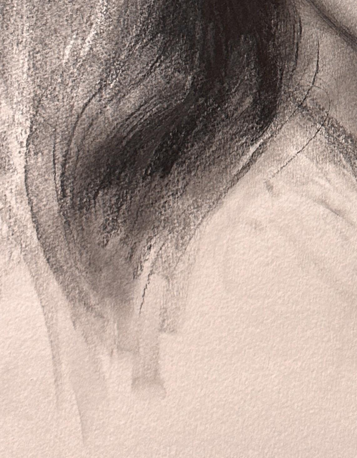 „Porträt eines langhaarigen Mädchens“ (2023) von Bunyod Suvonov, Originalzeichnung im Angebot 3