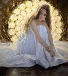 "Dama in bianco" (2024) di Bunyod Suvonov, Pittura ad olio originale